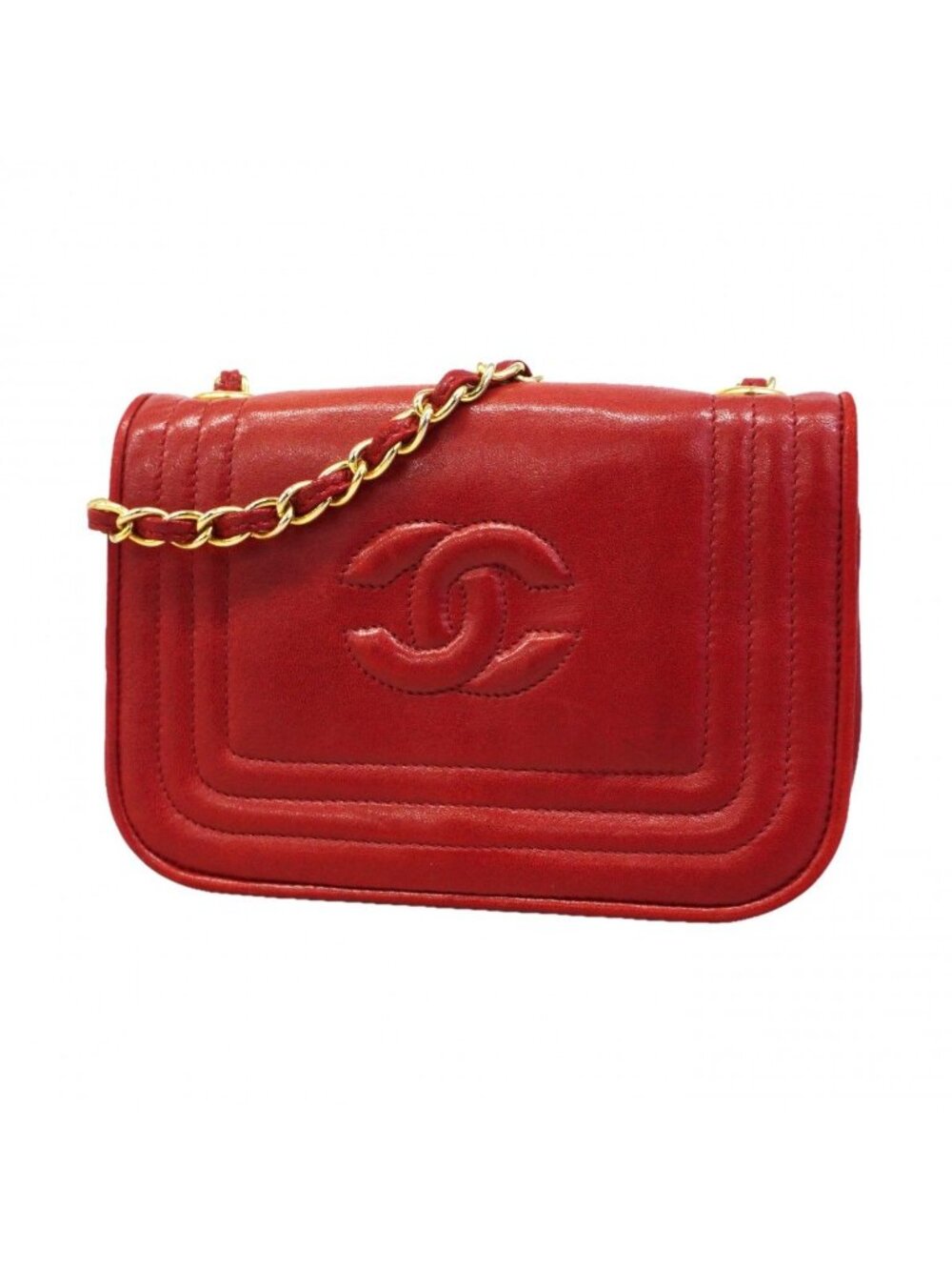 Chanel Shoulder Bag Lambskin Red Gold